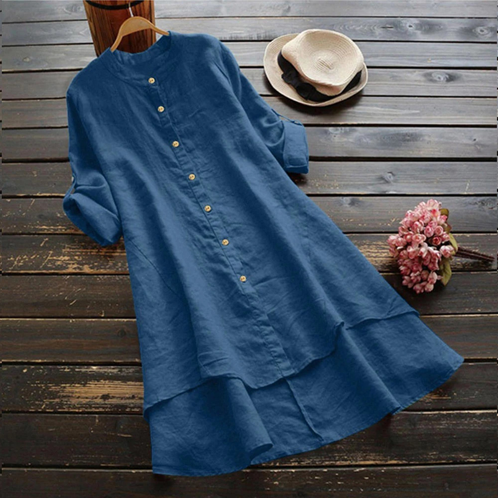 Womens Spring Solid Cotton Linen Shirt Dress Ladies Loose Long Tops Blouse Plus Size Clothes Clothing 2024 250214