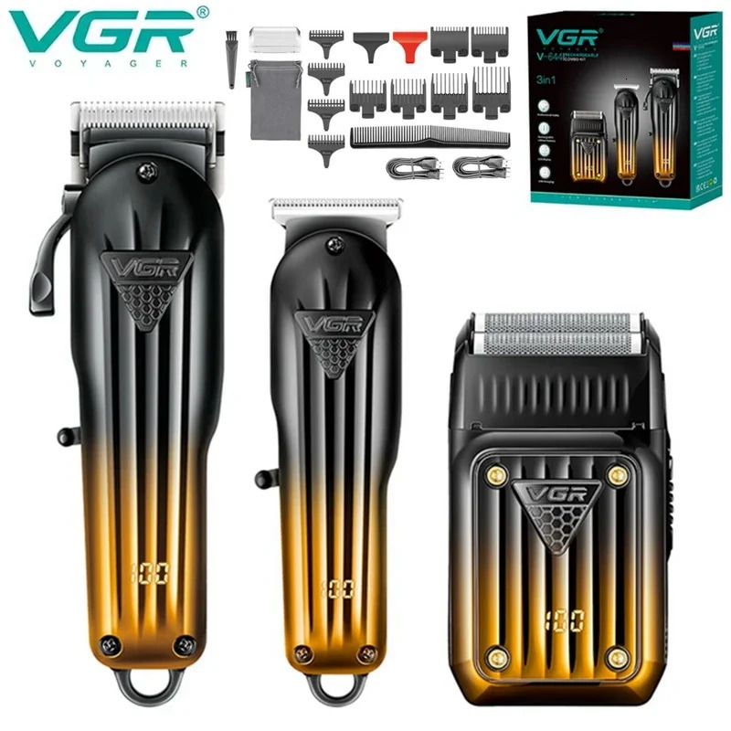 VGR Combo Kit Barber Clipper Professional Electric Shaver Rechargeable Beard And Hair Trimmer For Men Haircut Machine V-644 250222 C260312