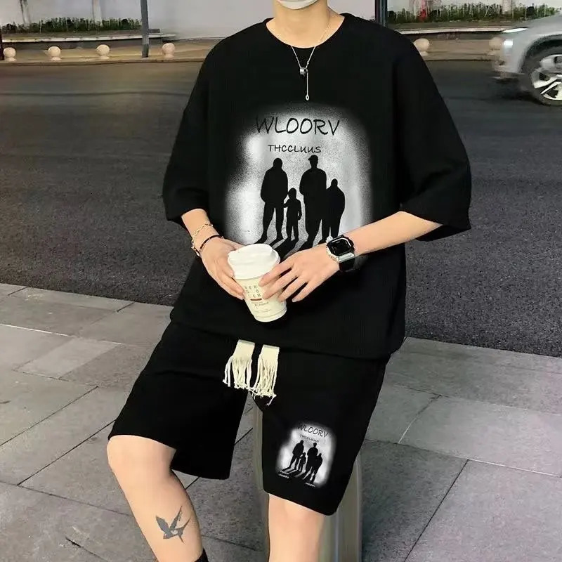 TZ01 top mens hiphop TshirtShorts Waffle summer casual breathable M XXXL 4 5XL Tshirt round neck short sleeved loose suit 250222