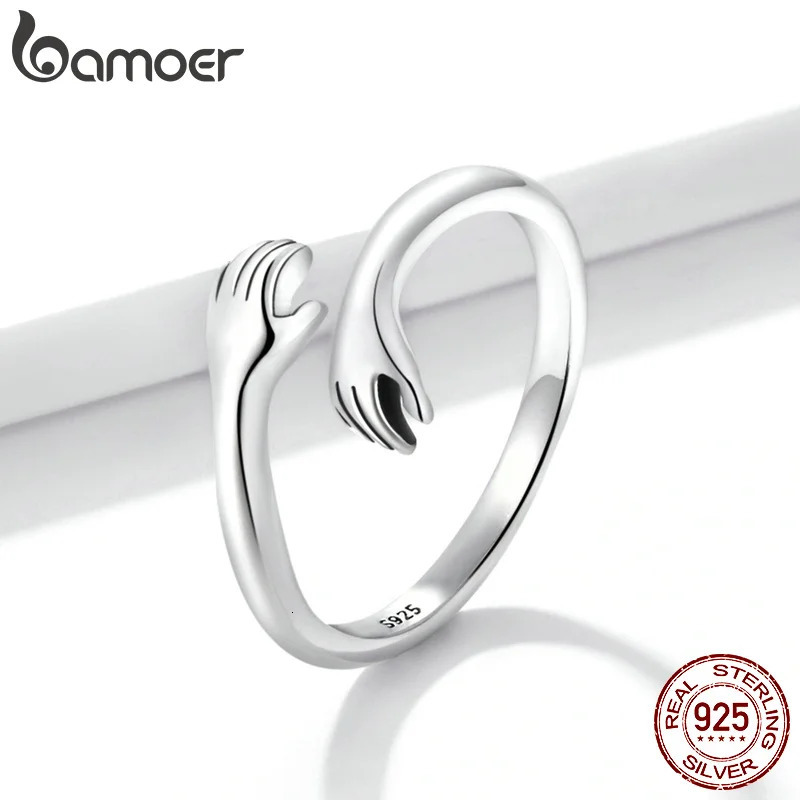925 Sterling Silver Hug Warmth and Love Hand Adjustable Ring for Women Party Jewelry His Big Loving Hugs Ring 3 Colors 250218