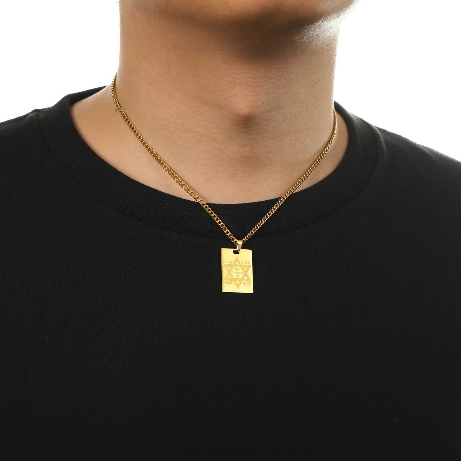 VASSAGO Star of David Necklace Judaic Hebrew Bring Them This Double Sides Carved Pendant Stainless Steel Your Jewelry X250224