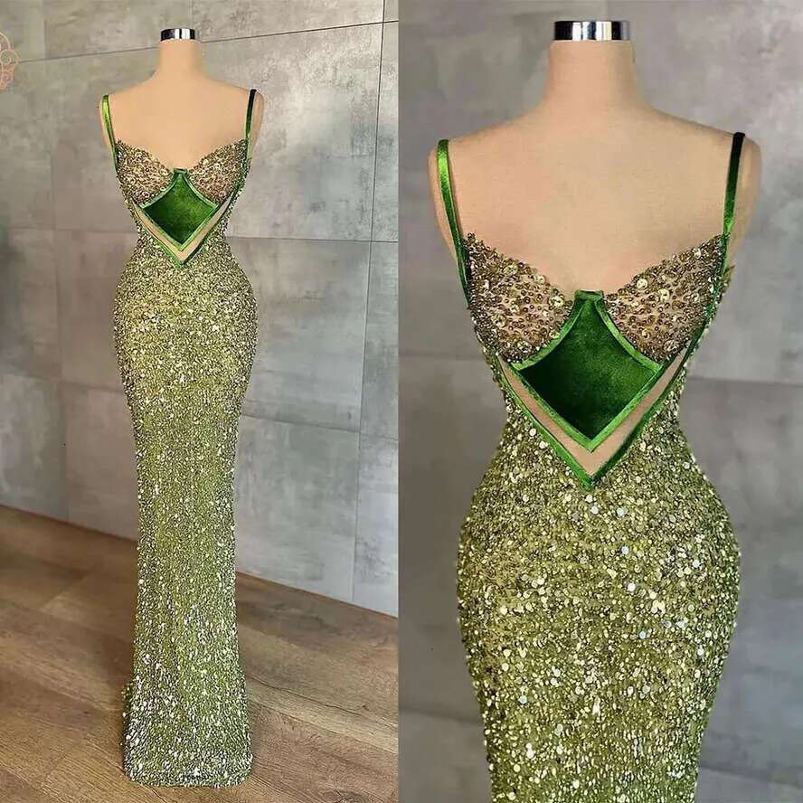 Gorgeous Prom Sequined Mermaid Dresses Hollow Spaghetti Feathers Zipper Backless Or Length Plus Size Custom Made Party Dress Vestido De Noite