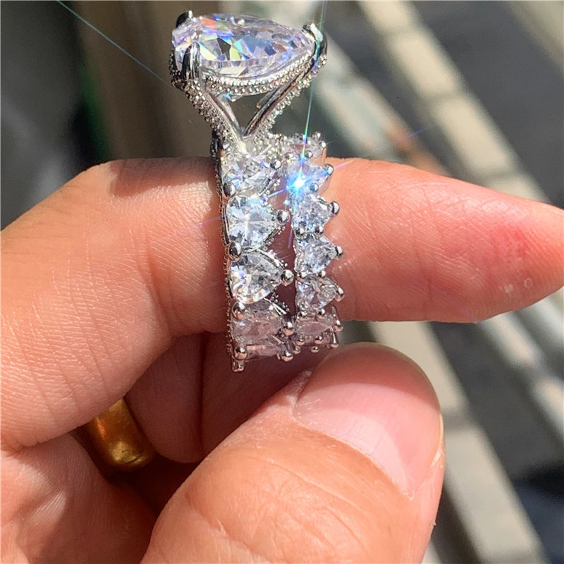 Heart 8ct Lab Diamond Ring Sets 925 sterling silver Engagement Wedding band Rings for Women Men Birthday Party Jewelry 250219