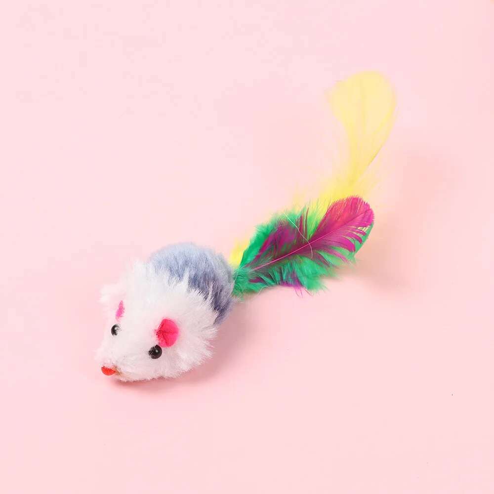 10 Pcs New Plush Cat Mouse Mice Rattle Set Interactive Pet Toy for Kittens Assorted Caip Toys with Colorful Feather Tail