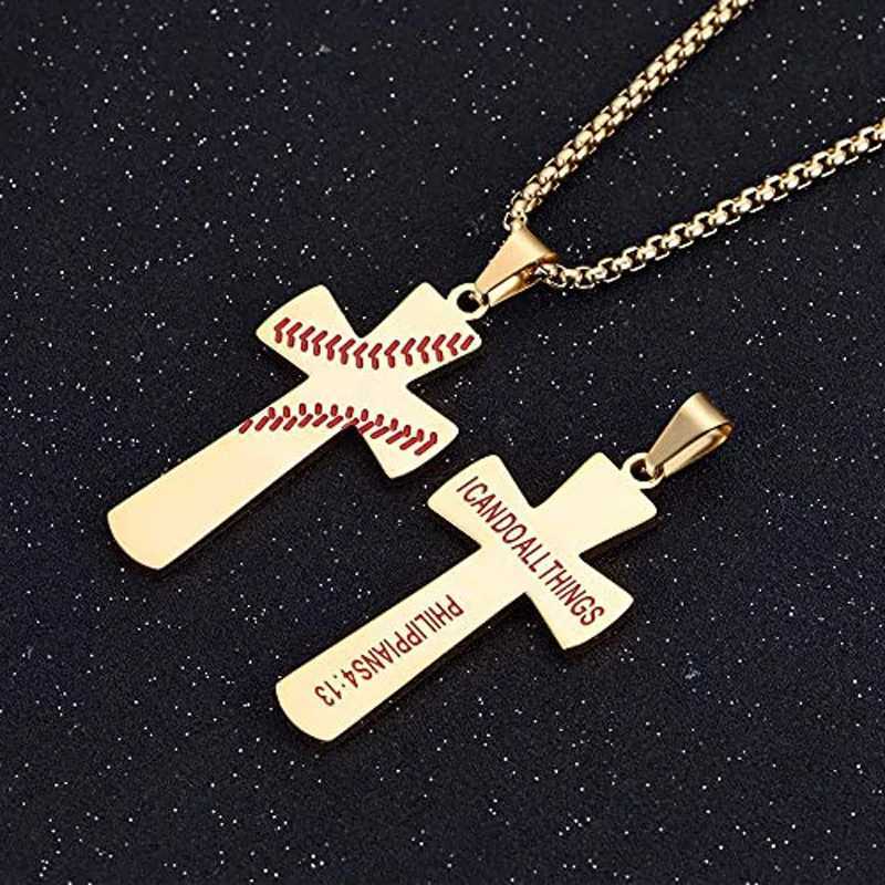 HNSP Baseball Accessories Stainless Steel Cross Chain Pendant Necklace For Men Boy Gift X250224