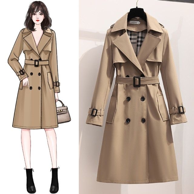 Popular Womens Trench Coats Fashion Belt Coat Women Double Breasted Mid Long Overcoat Windbreaker Female Jacket
