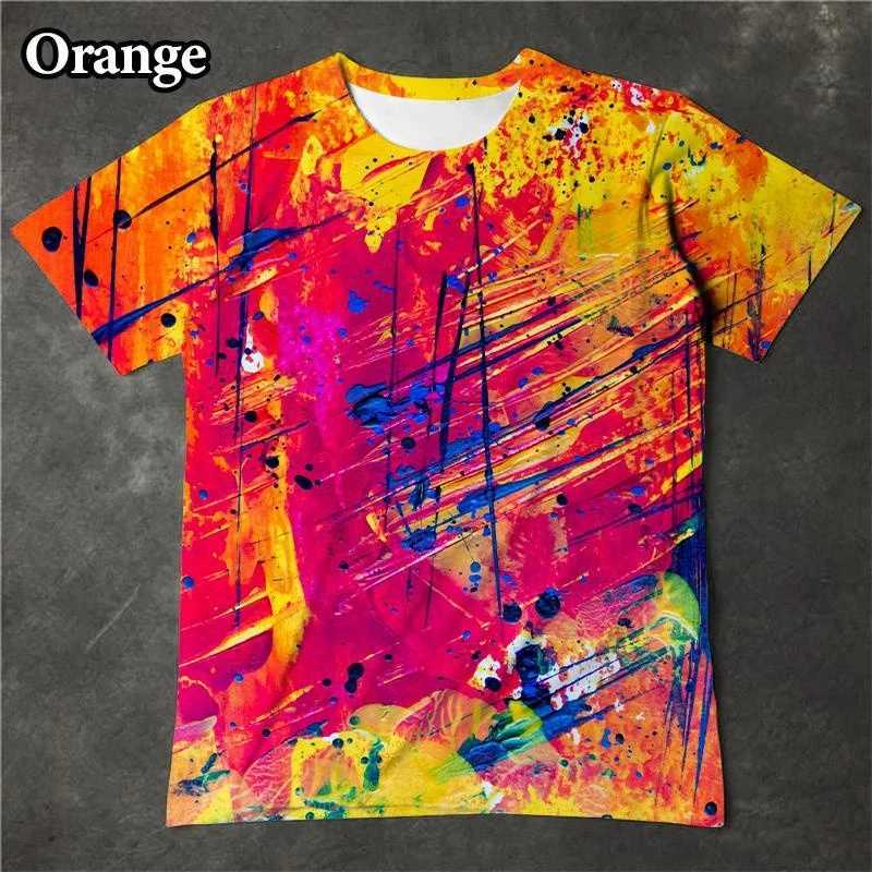 Fun Splash Ink 3D Printing Colorful Mens Womens Fashion T-shirt Personality Street Short-sleeved Top W250224