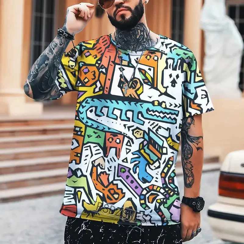 Fashion Hip-hop Graffiti 3d Printed T Shirt Mens Trend Short Sleeve Summer O Neck Streetwear T-shirt Colorful Loose Casual Tees W250224