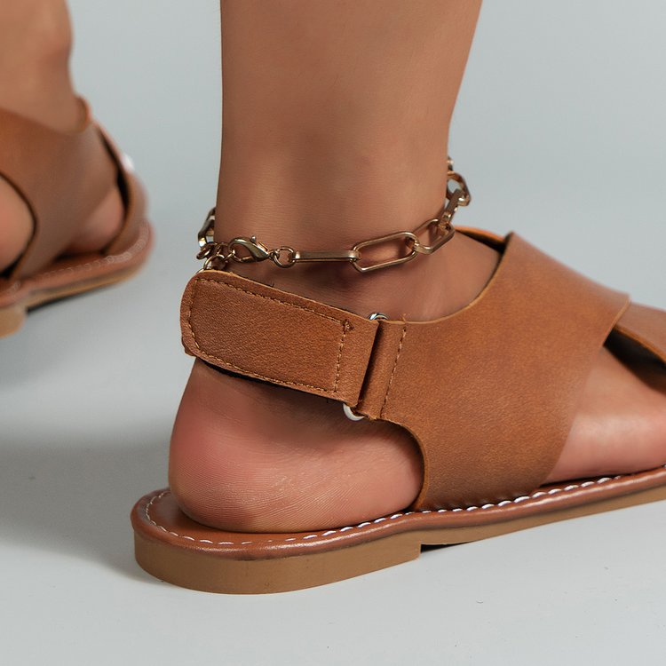 2025 Europe and the United States foreign trade large size cross with flat sandals women retro style open toe beach sandals 35-43 Wide Design slipper 