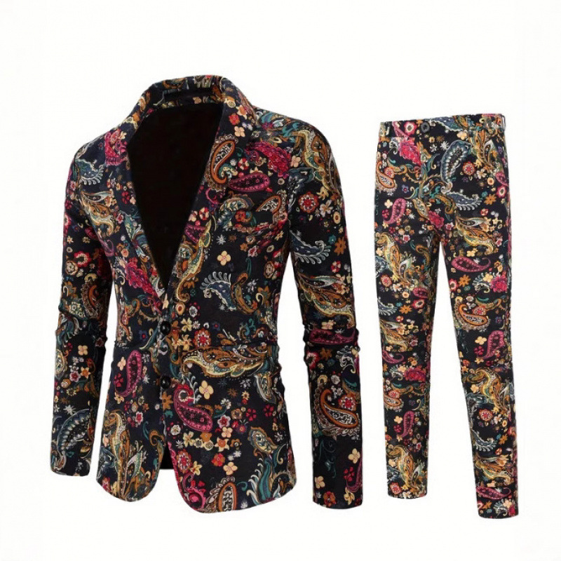 D223Stylish Men's Casual Suit Jacket with Elegant Printing Slim Cut for International Style