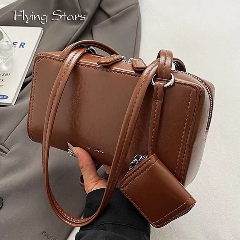 2025 New Women's Brown PU Leather Retro Texture Small Designer Women's Multi functional One Shoulder Underarm Bag Korean Fashion Handbag2