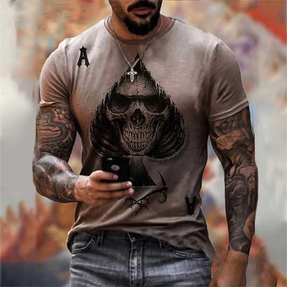 Mens 3D Printed T-Shirt Fashion Punk Style O-Neck Short-Sleeved Tops Skull Pattern Mens T-Shirt Oversized Tee Mens Clothing W250224
