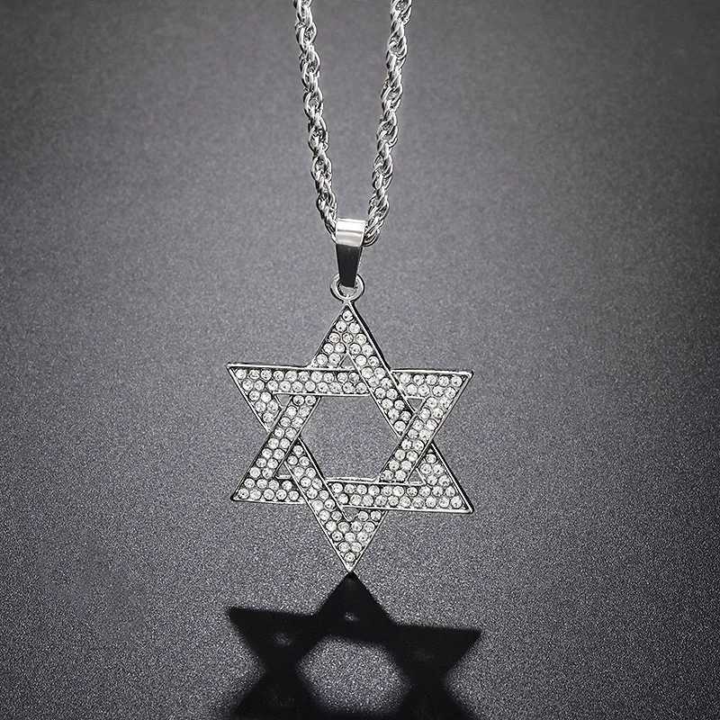 Star of David Hexagonal Zircon Necklace Hip Hop Style Jewelry Gift Accessories for Men and Women X250224