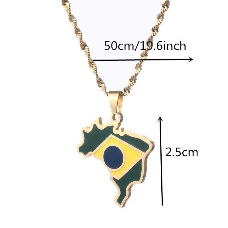 Stainless Steel Map Flag Pendant Necklace Brazil Silver Color Gold Color Jewelry X250224