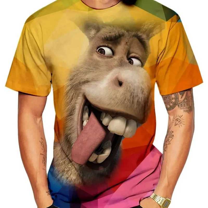 Summer Fun Harajuku Round Neck Short Sleeve Animal Donkey Pattern Mens Printed T-shirt Fashion Casual Oversized T-shirt W250224