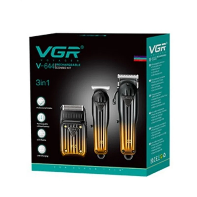 VGR Combo Kit Barber Clipper Professional Electric Shaver Rechargeable Beard And Hair Trimmer For Men Haircut Machine V-644 250222 C260312