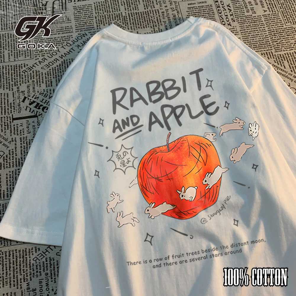 Rabbits Running Around Apples Graphic Tshirt High-Quality Casual Comfortable Mens and womens short sleeve tops W250224