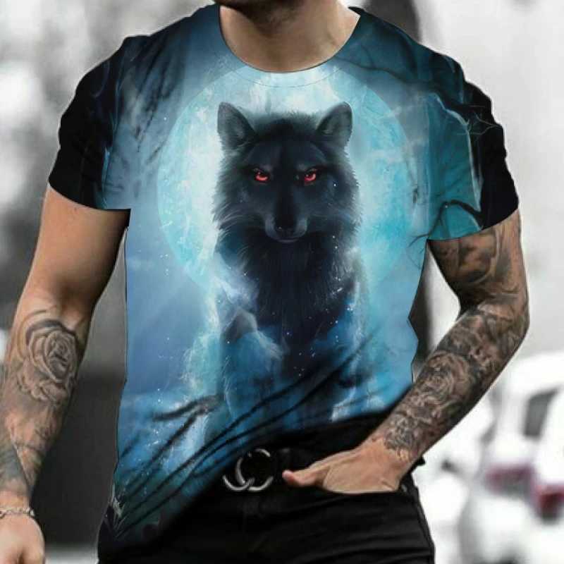 3d Wolf Print Mens T-Shirt Summer Breath Short Sleeve Tees For Men Retro T-Shirt Street Trend Man Clothes Oversized Sport Shirt W250224