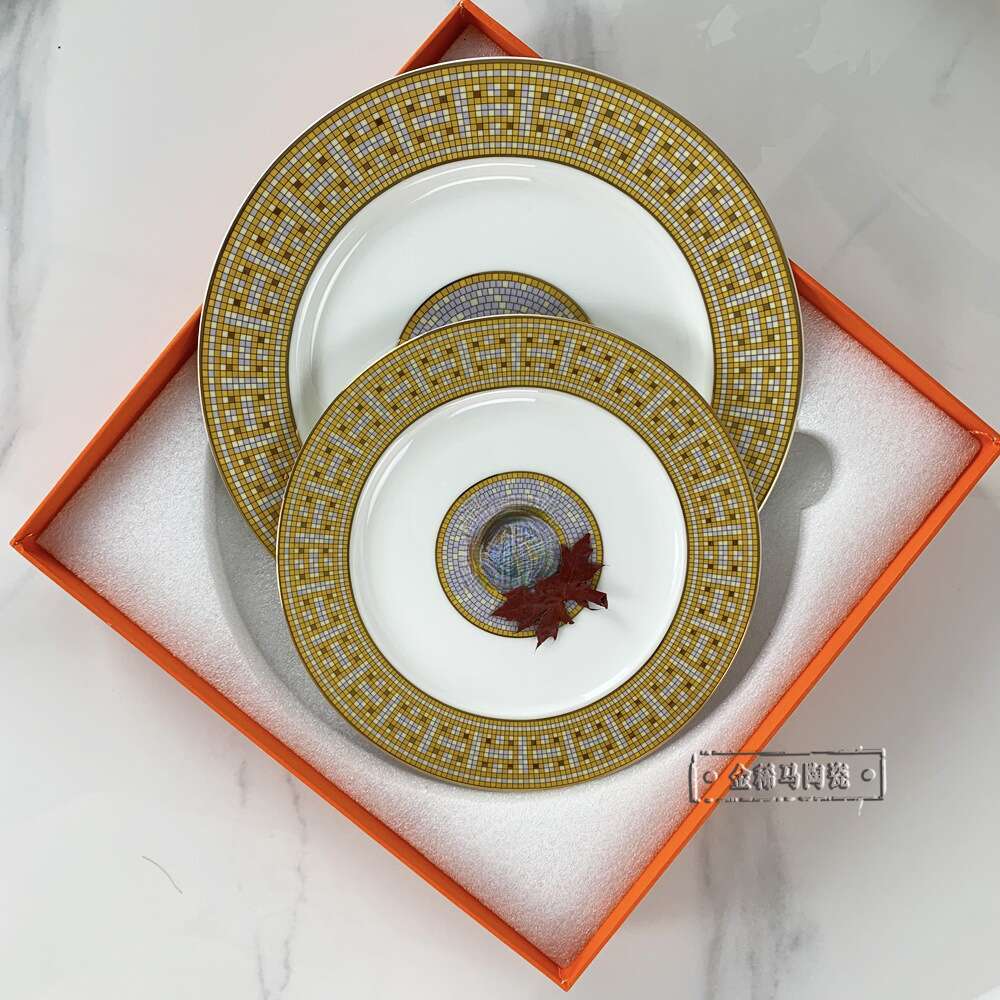 High End Exquisite Western Style Steak 10 Inch Round Shallow Plate, Hotel Banquet Ceramic Matu Tableware, Home Dessert Plate