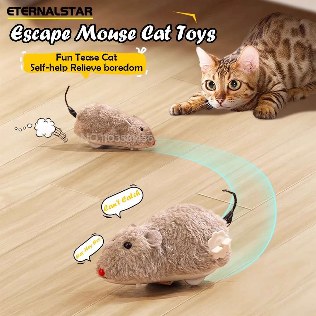 Clockwork Simulation Mouse No Batteries Durable Indoor Cat Hi-Lo Relieve Boredom Interactive Plush Pet Toys