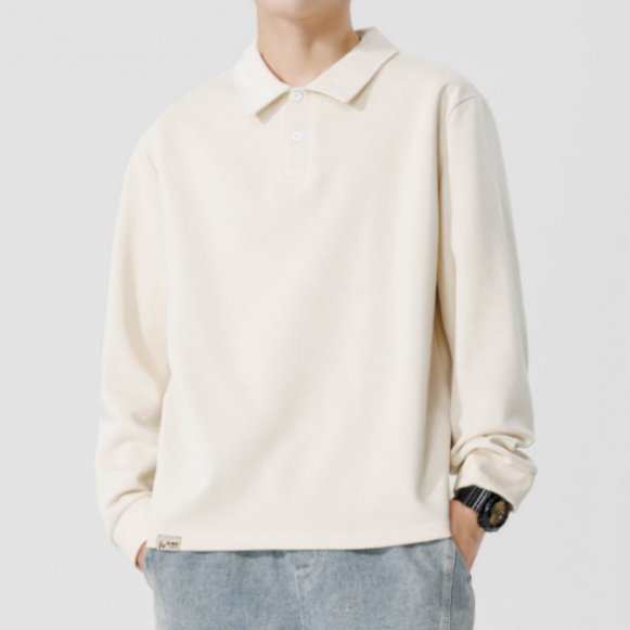 171 Men Long-sleeved Autumn and Winter Heavy Loose Solid Color Lapel Youth Casual