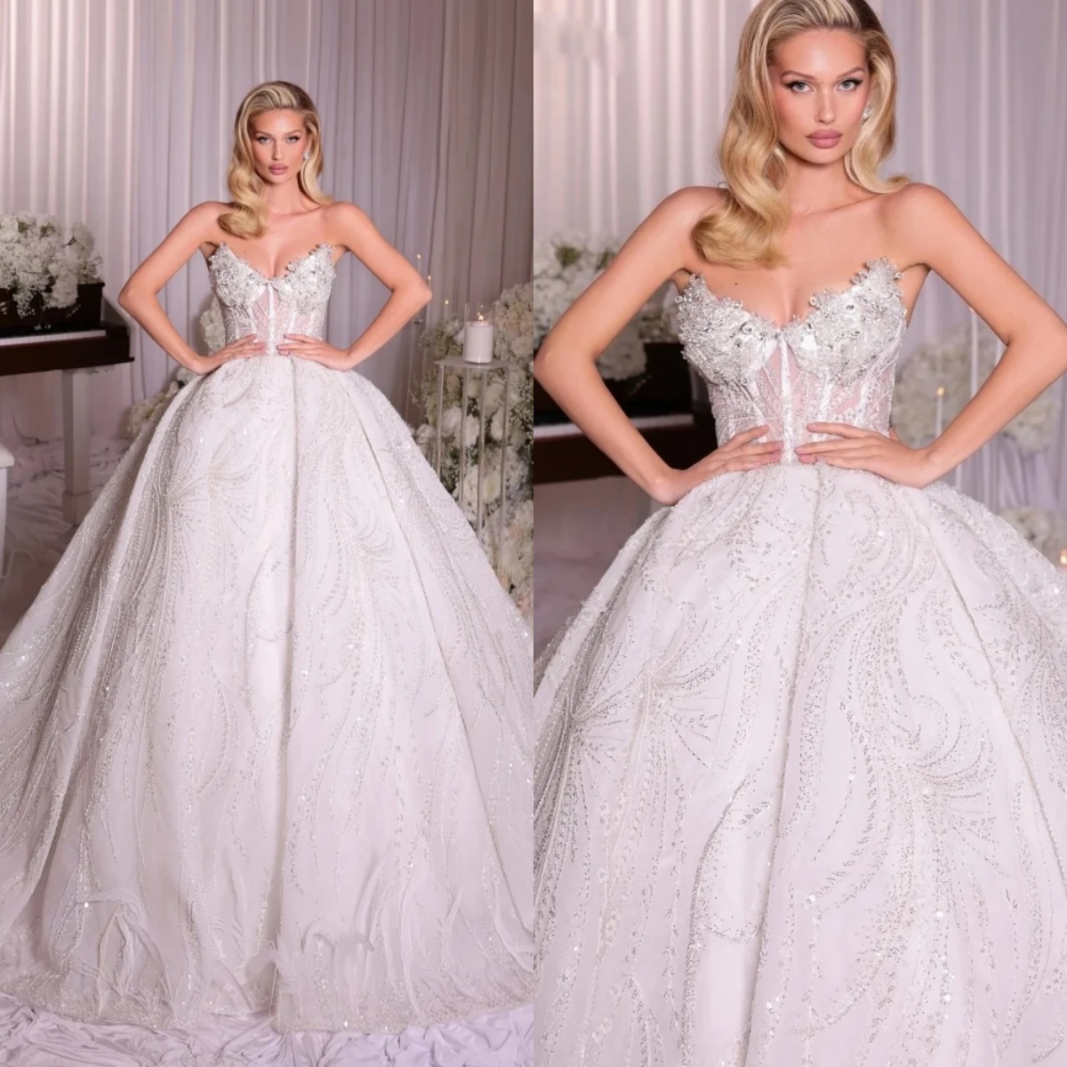Ball Gown Wedding Dress For Women Sweetheart Neck Sleeveless Bridal Gowns Appliques Sequins Sweep Train Dresses Custom Made vestidos de novia