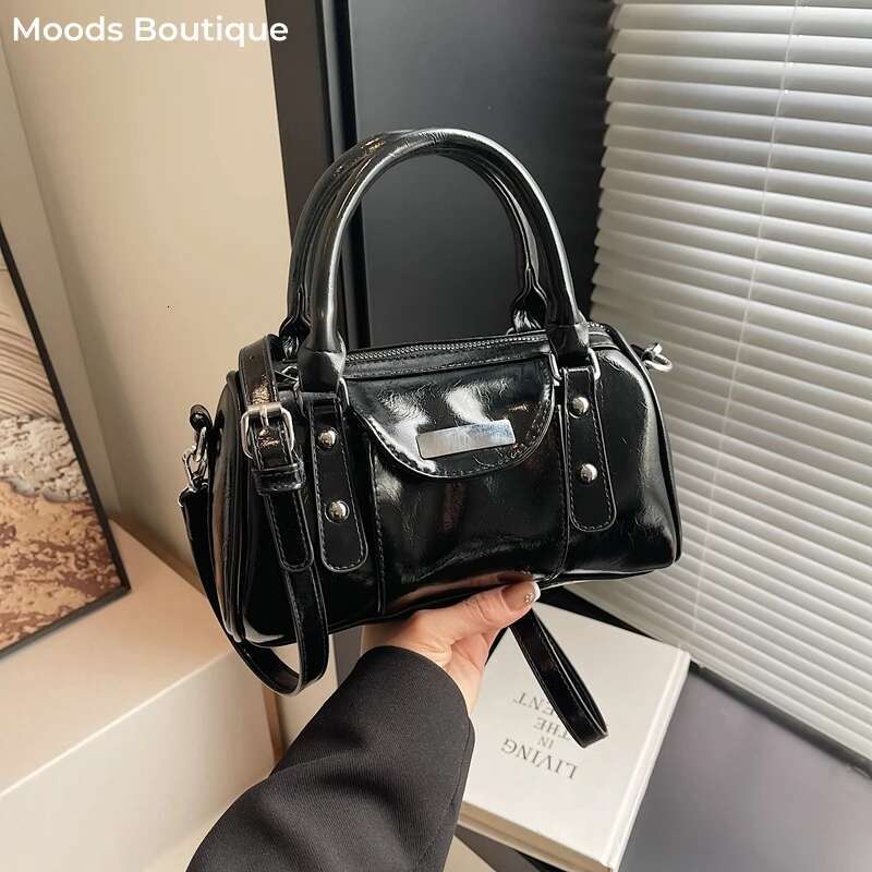 2025 New Women's Top Handle Bright PU Leather Solid Color Shoulder Bag Latest Designer Handbag Trendy Shoulder Bag2