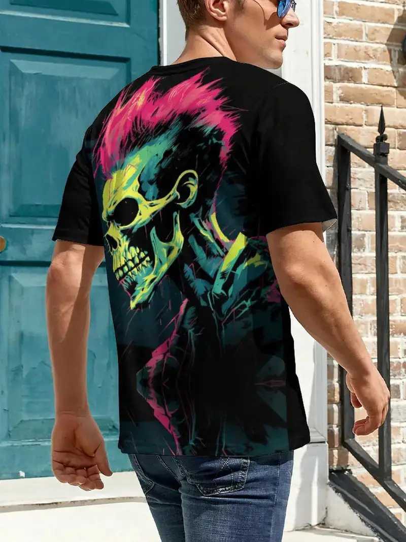 Pop Rock Skull Punks Not Dead pattern T shirts For Men 3D Print Summer Hip Hop Trend Short Sleeve T-shirt Oversized O-neck Tops W250224