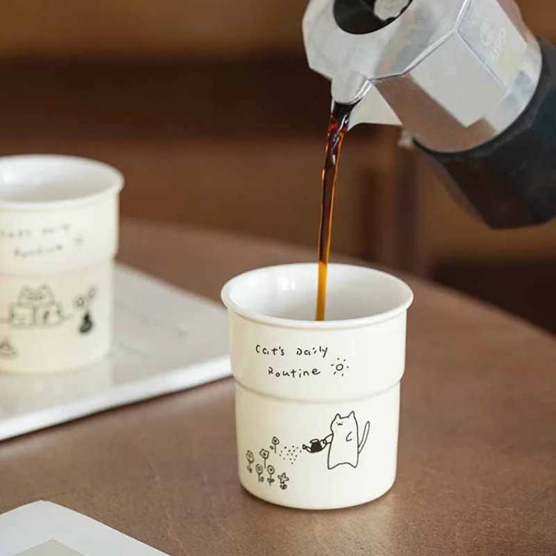 225ml Print Mug Coffee Cup Simple Cute Cat illustrations Pattern Oat Milk Latte Breakfast Cup Office Home Water Cups Mug GiftC250224