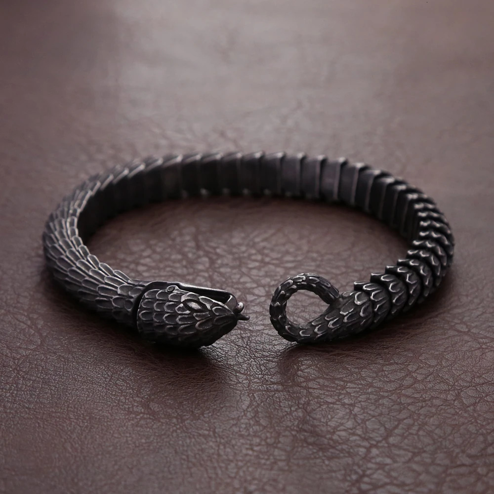 Gothic Vintage Viking Black Snake Chain Bracelet For Men Women Punk Hip Hop Ouroboros Bracelets Biker Amulet Jewelry Wholesale 250221bj