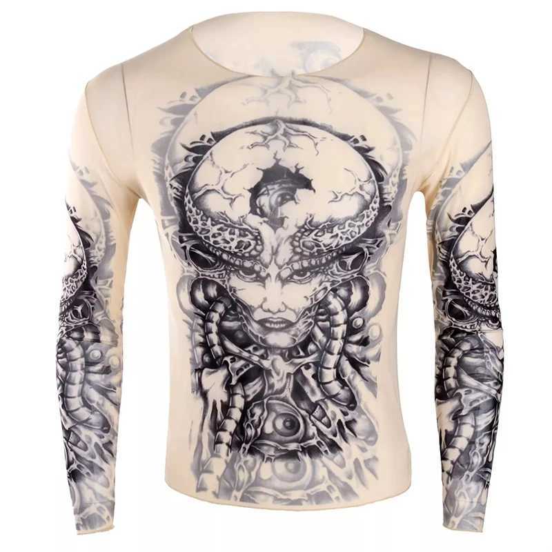 Trend Realistic Tattoo Graphic T Shirt For Men Spring Autumn Fashion 3D Printed Long Sleeve T-shirt Cool Streetwear Loose Tops W250224