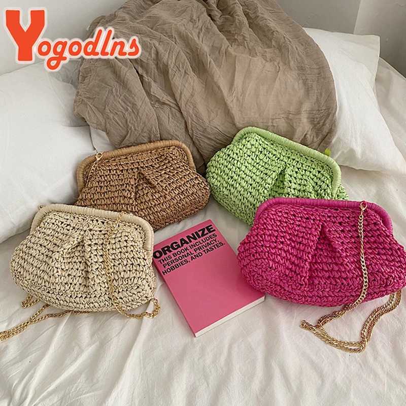 Summer Shoulder Crossbody Bag Straw Weaving Clutch Purse Women Dumpling Crossbody Beach Bag Fashon Cloud Pouch