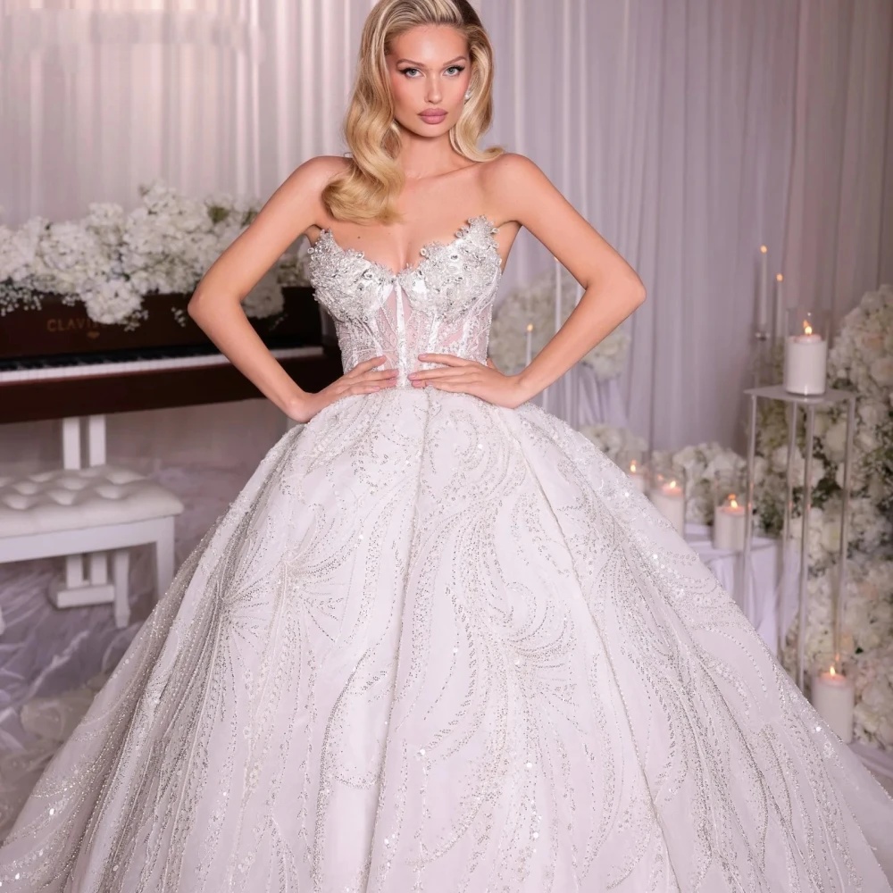 Ball Gown Wedding Dress For Women Sweetheart Neck Sleeveless Bridal Gowns Appliques Sequins Sweep Train Dresses Custom Made vestidos de novia