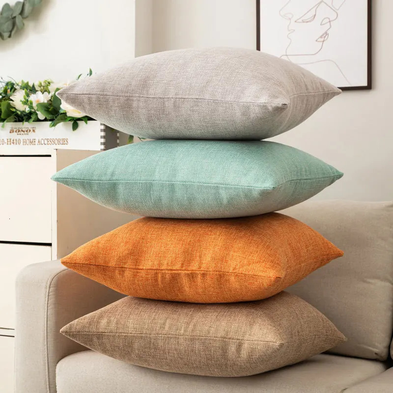 Scandinavian ins style solid colour pillow cover heavy cotton linen living room sofa cushion winter waist pillow case 250224