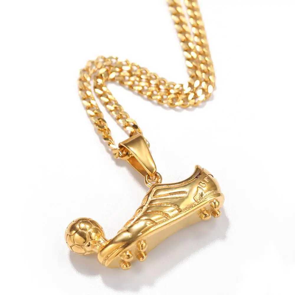 Men Hip hop Football Shoes Soccer Pendant Necklaces fashion Stainless Steel m charm pendants necklace HipHop jewelry gifts X250224