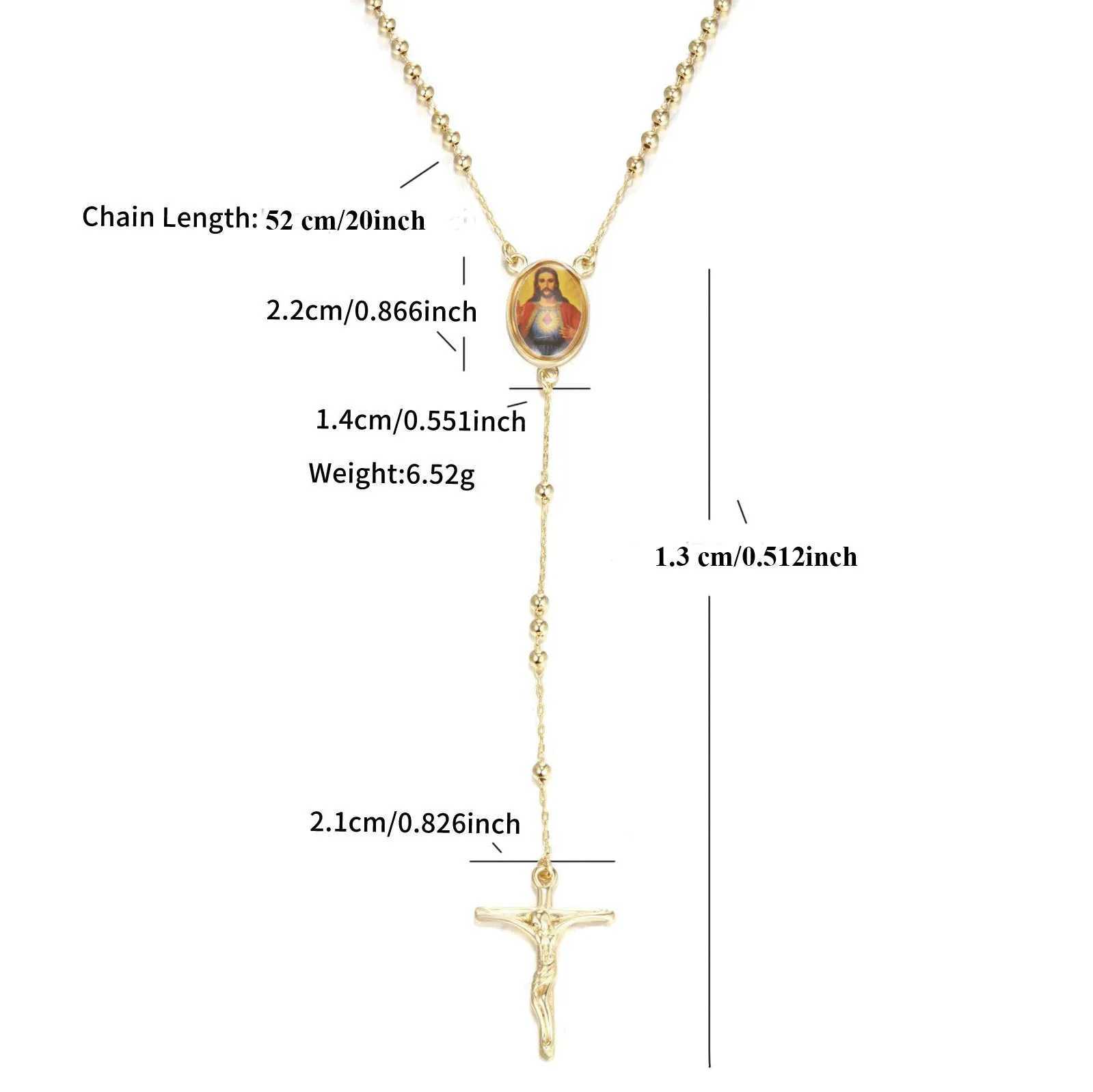 XP Jewelry --- 50 cm Mary Jesus Cross Beads Pendant Necklaces for Wen Men Light Gold Plated 14 k Jewelry Nickel X250224