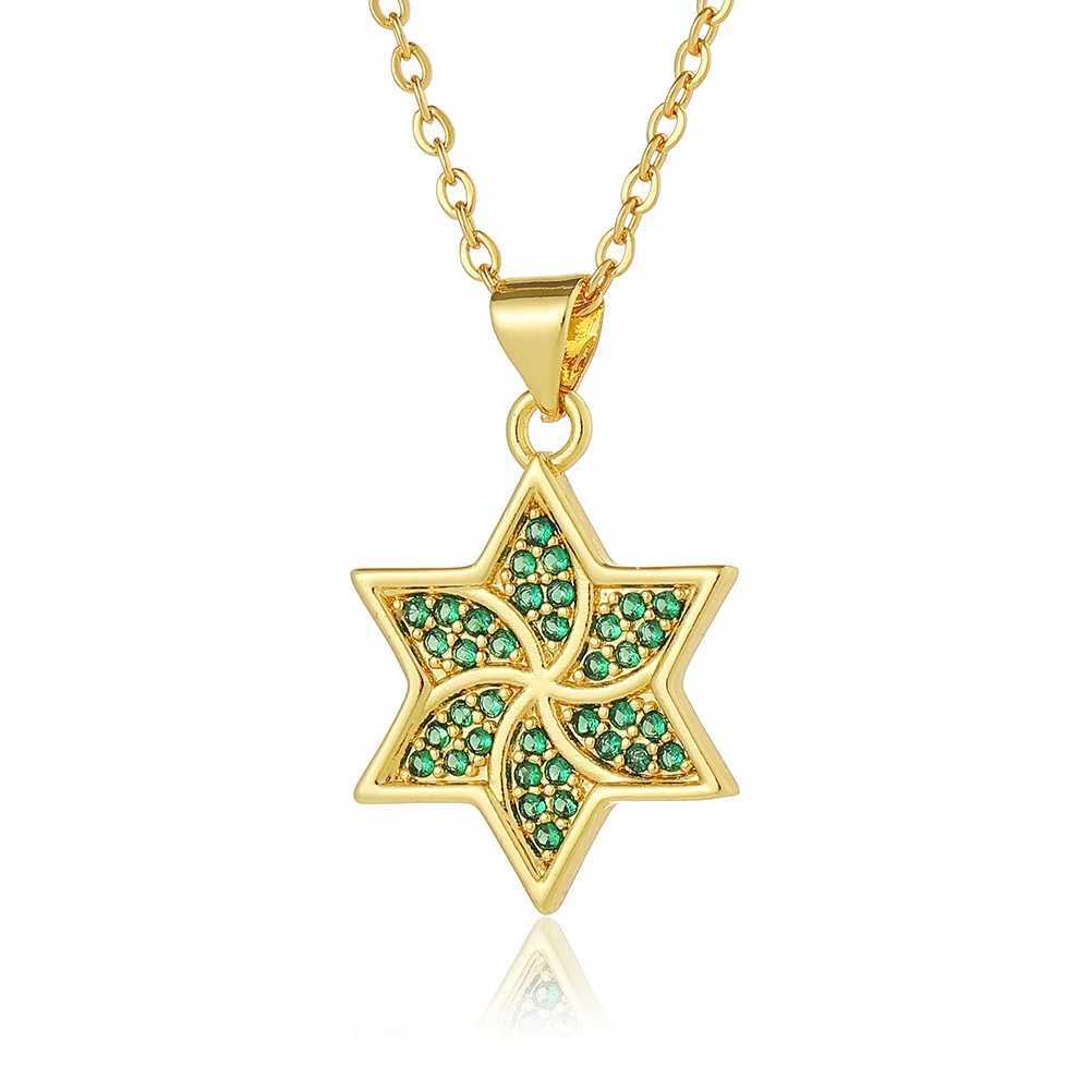 Cubic Zirconia Crystal Je Star Of Davids Pendant Chain Necklace Wen Gold-plated Brass CZ Stones ns Seal Jewelry Her X250224