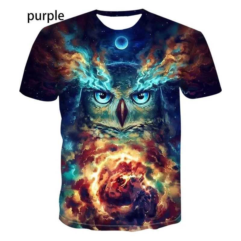 Mens Womens Fashion Printing Owl 3D Men T-Shirt Summer Cute Bird Pattern Short Sleeves Animal Tee W250224