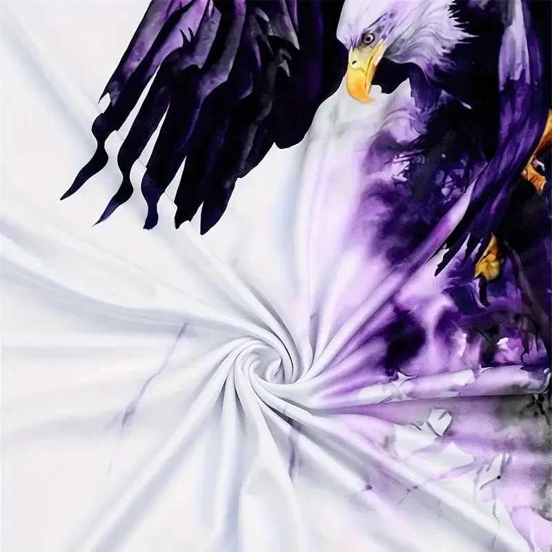 Tropical mens white T-shirt with animal eagle print top fashion mens short sleeved casual sports mens top loose plus size W250224