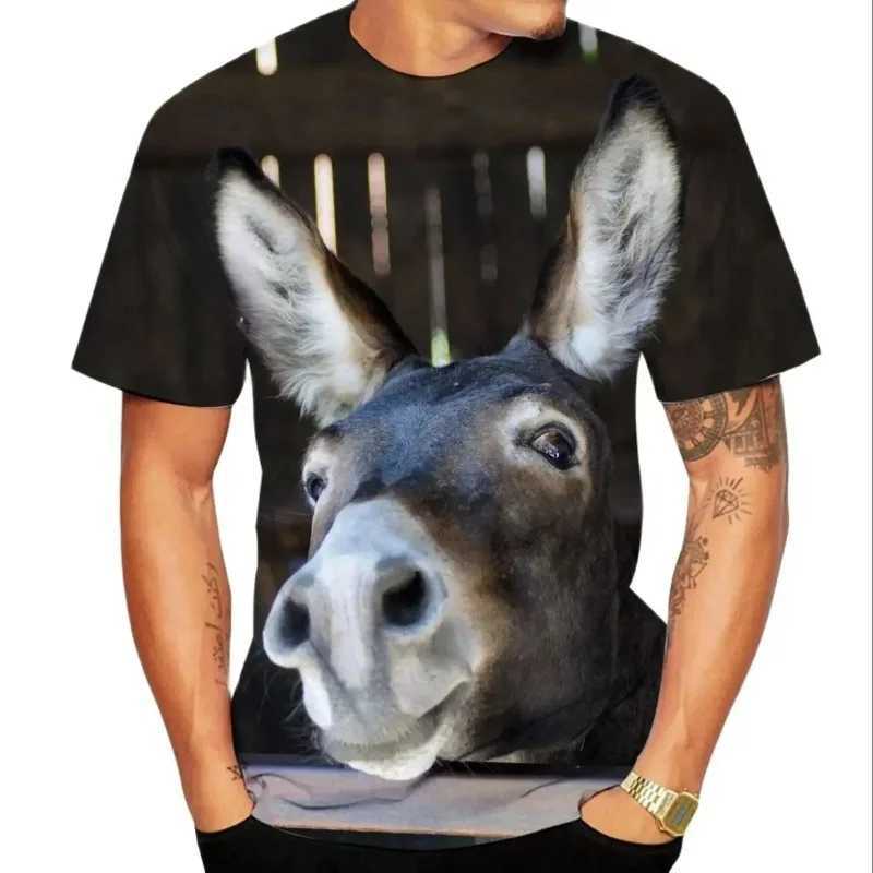Summer Fun Harajuku Round Neck Short Sleeve Animal Donkey Pattern Mens Printed T-shirt Fashion Casual Oversized T-shirt W250224