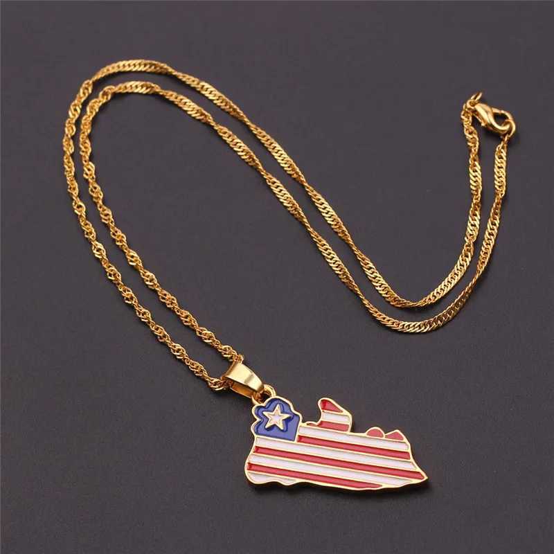 New Fashion Country Map Flag Necklace for Wan Man Liberia Haiti Jamaica Ghana Guinea Alloy Pendant Chain Jewelry X250224