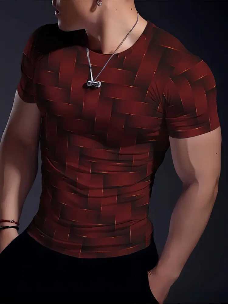 Simple striped patchwork printed mens casual T-shirt sporty and breathable mens top Harajuku street trend short sleeved shirt W250224