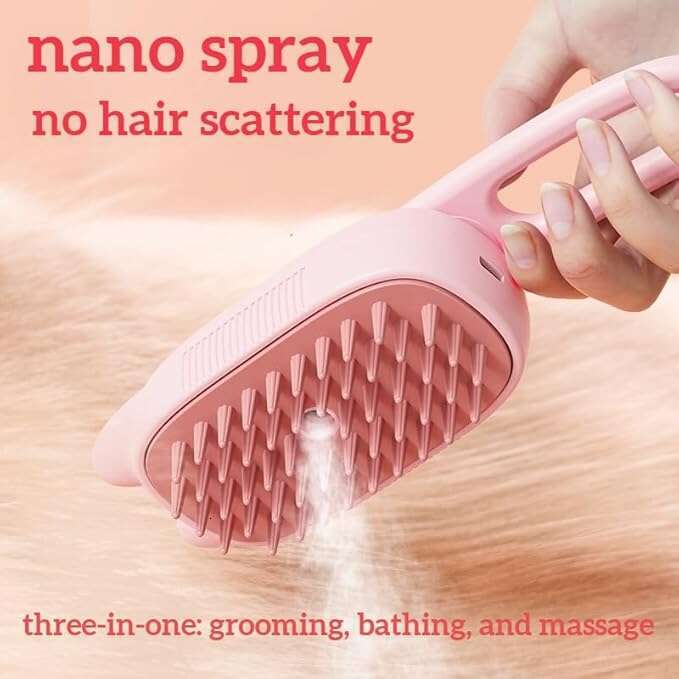 DHpet Pet Spray & Massage Brush: USB - Charged, Soft Massage Head, Spray Design, Rotating Handle for Effortless Grooming