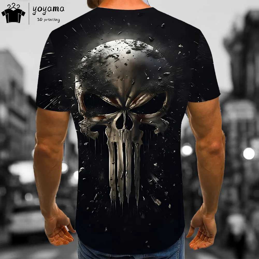 Vintage Horror Skull Print Mens Clothing Classic Casual T shirt Mens O Neck Short Sleeve Tee Fashion Loose Oversized T-shirt Top W250224