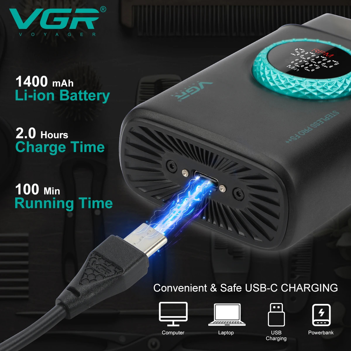 VGR Electric Shaver Professional Razor 9000 RPM Shaver Reciprocating Beard Trimmer Hair Trimmer Metal Foil Shaver for Man V-377 250222