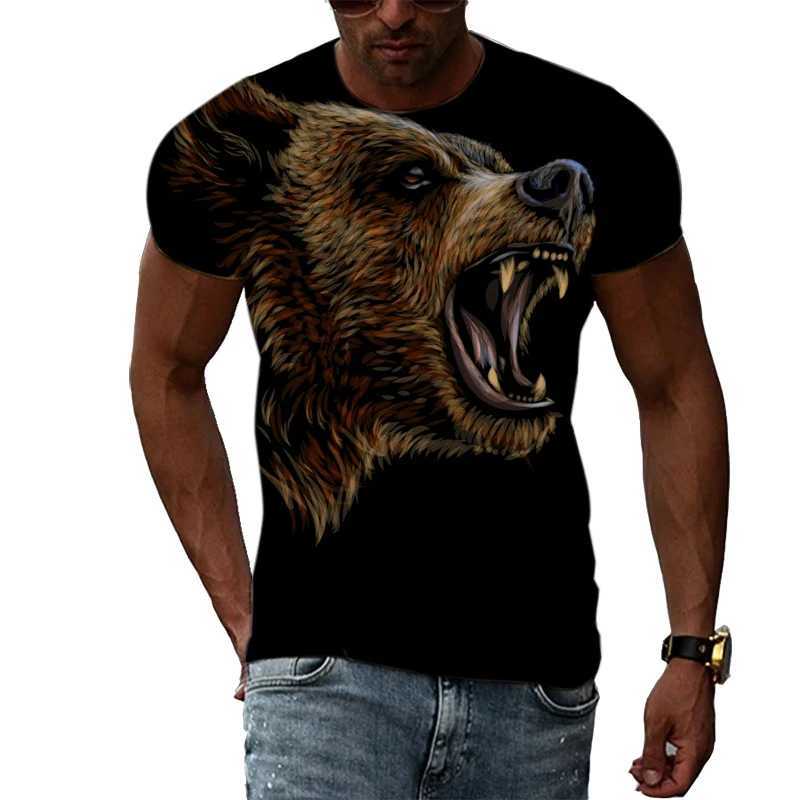 Summer Animal 3D Printing Cool Bear Mens T-shirt 202 Summer Punk Rock Fitness Street Fashion Casual Tops W250224
