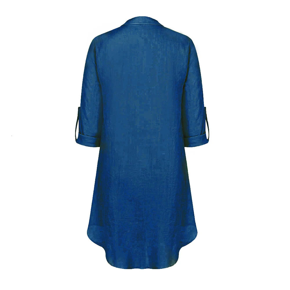 Womens Spring Solid Cotton Linen Shirt Dress Ladies Loose Long Tops Blouse Plus Size Clothes Clothing 2024 250214