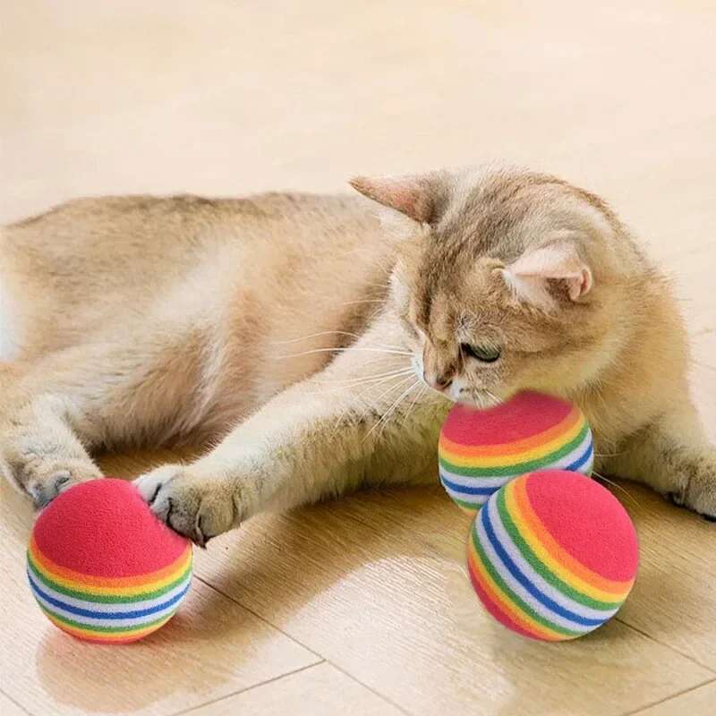 100/10PCS Toy Interactive Rainbow EVA Cat Dog Training Toys Soft Automatic Jumping Balls Pet Playing Supplies