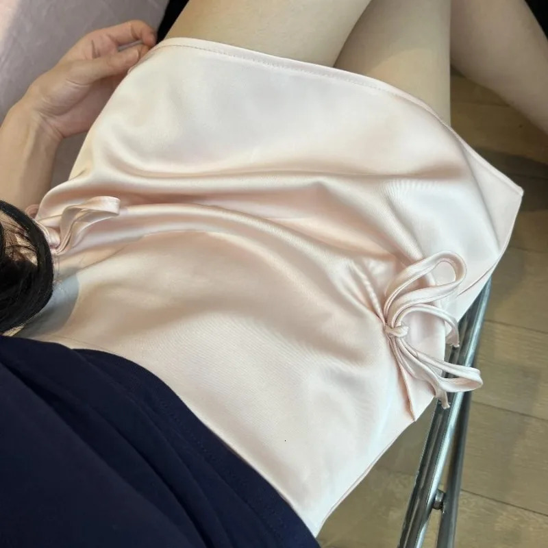 Solid Mini Skirts Women Summer Sweet s Bow High Waist Slim Leisure All-match A-line Korean Fashion Temperament Gentle Chic 250224