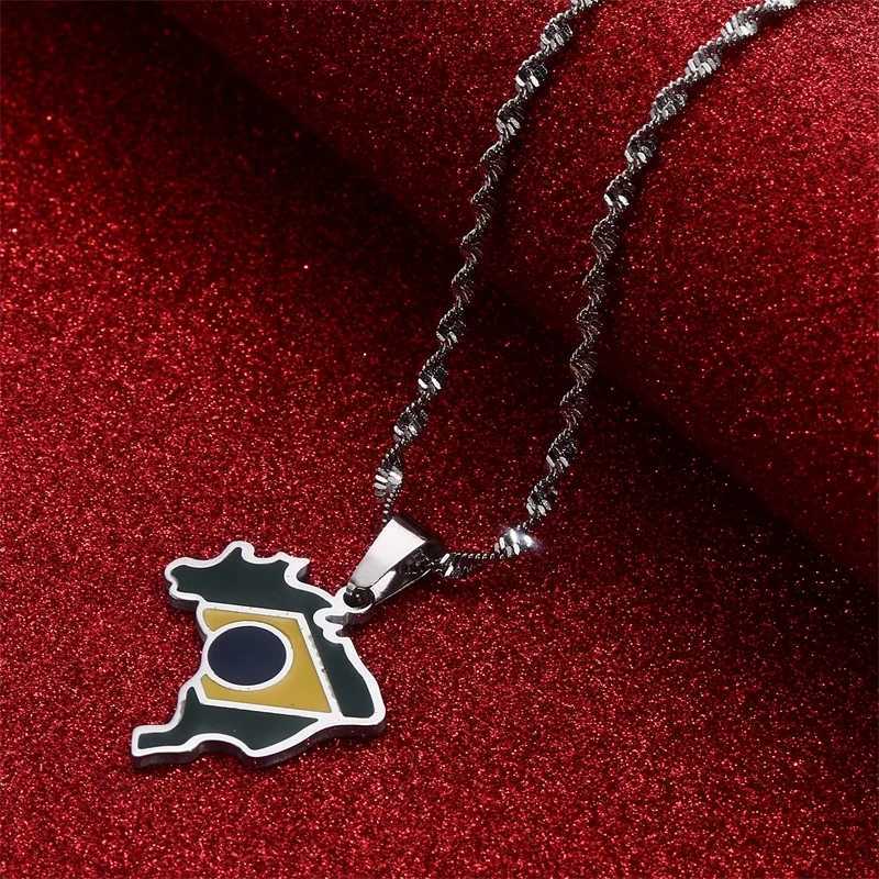 Stainless Steel Map Flag Pendant Necklace Brazil Silver Color Gold Color Jewelry X250224